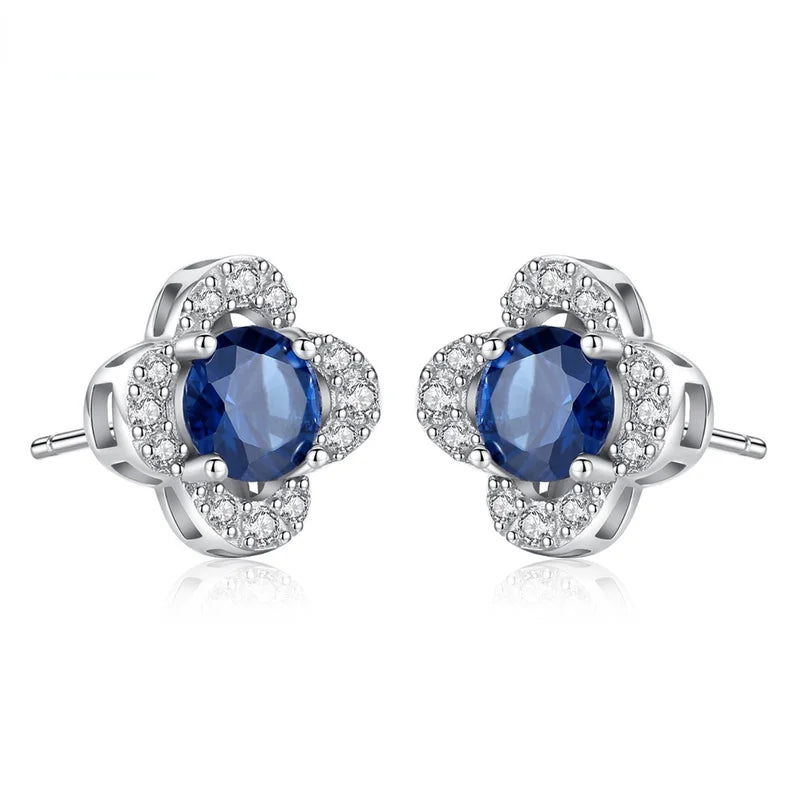 925 Sterling Silver 5*5MM Sri Lanka Sapphire Earrings