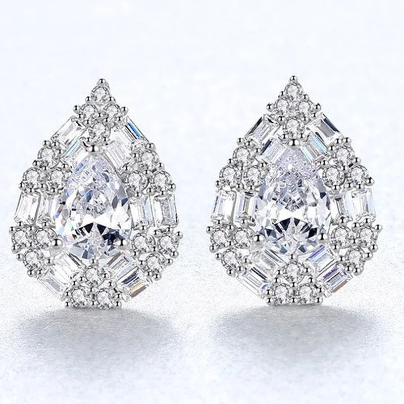 925 Silver Zircon Shape Earrings Wedding Fine Jewelry