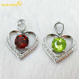 925 Silver Garnet Peridot Pendant Necklace Women Jewelry Birthday Gift