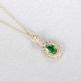Drop Necklace 925 Silver Emerald Pendant Set Clavicle Chain Wedding Party