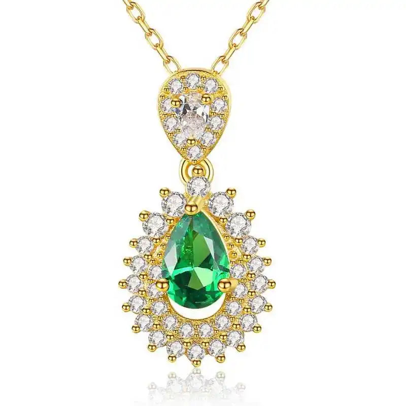 Drop Necklace 925 Silver Emerald Pendant Set Clavicle Chain Wedding Party