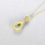 Drop Necklace 925 Silver Emerald Pendant Set Clavicle Chain Wedding Party