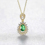 Drop Necklace 925 Silver Emerald Pendant Set Clavicle Chain Wedding Party