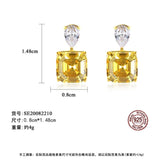 S925 Sterling Silver Pagoda Cut Yellow Diamond Earrings for Wedding Parties
