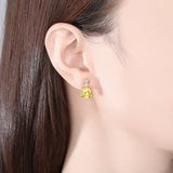 S925 Sterling Silver Pagoda Cut Yellow Diamond Earrings for Wedding Parties