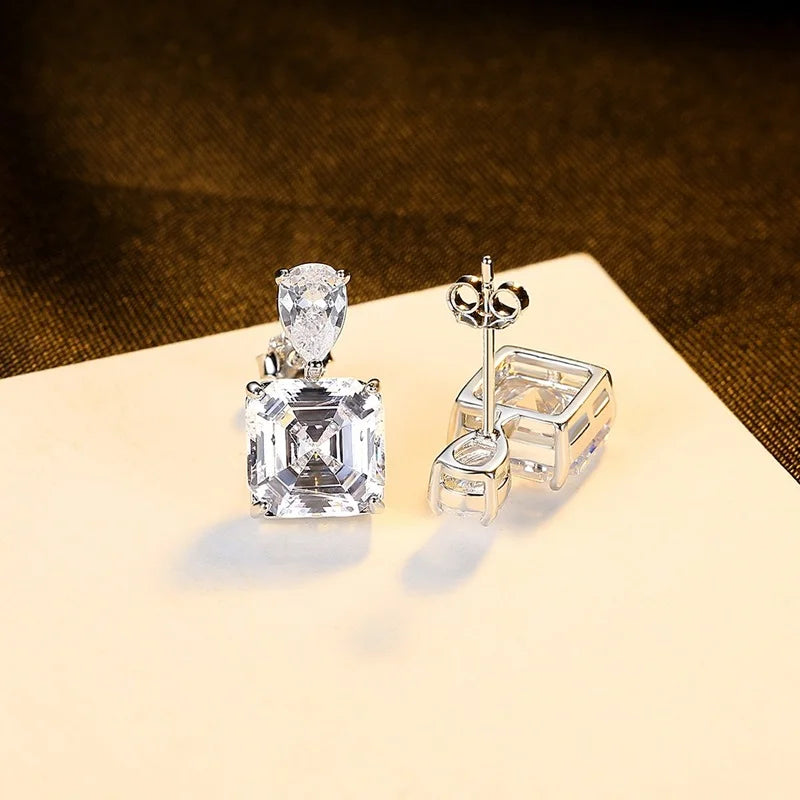 S925 Sterling Silver Pagoda Cut Yellow Diamond Earrings for Wedding Parties