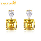 S925 Sterling Silver Pagoda Cut Yellow Diamond Earrings for Wedding Parties