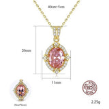 Pink Gem Necklace S925 Sterling Silver Pendant Female Micro Inlaid