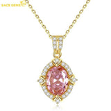 Pink Gem Necklace S925 Sterling Silver Pendant Female Micro Inlaid