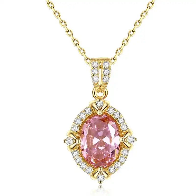 Pink Gem Necklace S925 Sterling Silver Pendant Female Micro Inlaid