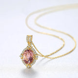 Pink Gem Necklace S925 Sterling Silver Pendant Female Micro Inlaid
