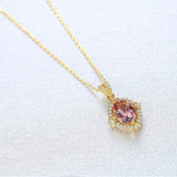 Pink Gem Necklace S925 Sterling Silver Pendant Female Micro Inlaid