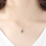Pink Gem Necklace S925 Sterling Silver Pendant Female Micro Inlaid