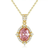 Pink Gem Necklace S925 Sterling Silver Pendant Female Micro Inlaid