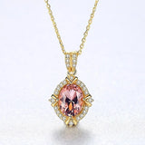 Pink Gem Necklace S925 Sterling Silver Pendant Female Micro Inlaid