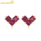 Ruby Tourmaline Stud Earrings 925 Sterling Silver Fine Jewelry