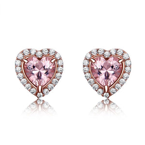 S925 Silver Heart-shaped Diamond Ear Stud Pink Gem Earrings
