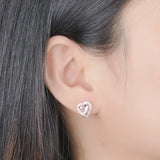 S925 Silver Heart-shaped Diamond Ear Stud Pink Gem Earrings