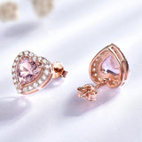 S925 Silver Heart-shaped Diamond Ear Stud Pink Gem Earrings