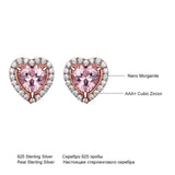S925 Silver Heart-shaped Diamond Ear Stud Pink Gem Earrings