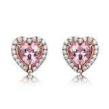 S925 Silver Heart-shaped Diamond Ear Stud Pink Gem Earrings