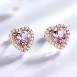 S925 Silver Heart-shaped Diamond Ear Stud Pink Gem Earrings