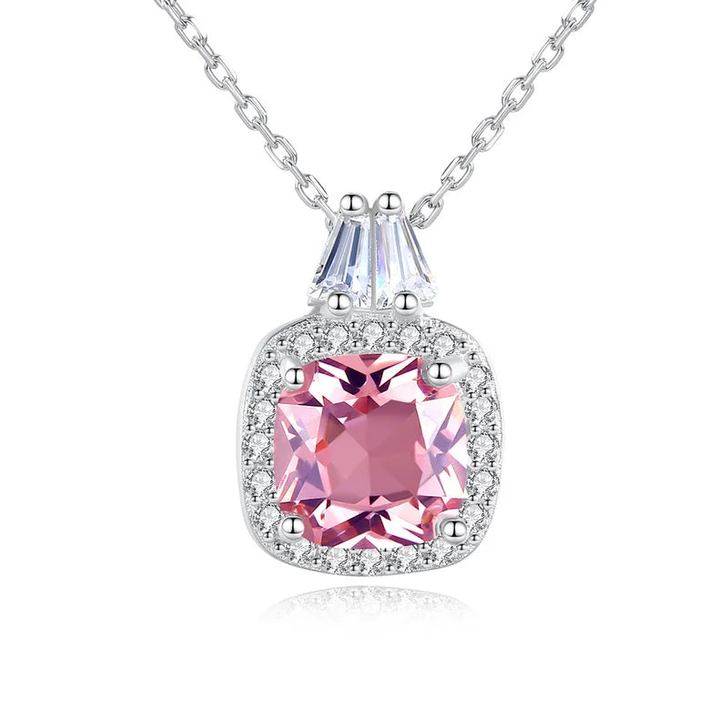 Pink Zircon Pendant Necklace Sparkling Wedding Jewelry