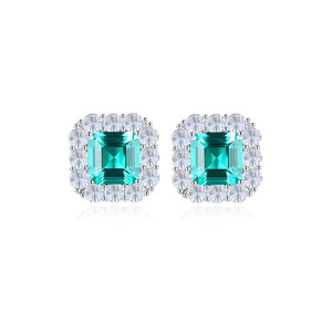 925 Silver Emerald Cut Emerald Earrings Ear Studs Fine Jewelry
