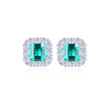 925 Silver Emerald Cut Emerald Earrings Ear Studs Fine Jewelry