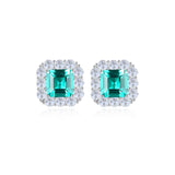925 Silver Emerald Cut Emerald Earrings Ear Studs Fine Jewelry