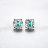 925 Silver Emerald Cut Emerald Earrings Ear Studs Fine Jewelry