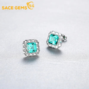 925 Silver Emerald Cut Emerald Earrings Ear Studs Fine Jewelry