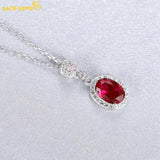 Vintage Ruby Pendant Necklace Women 925 Silver Clavicle Chain Jewelry