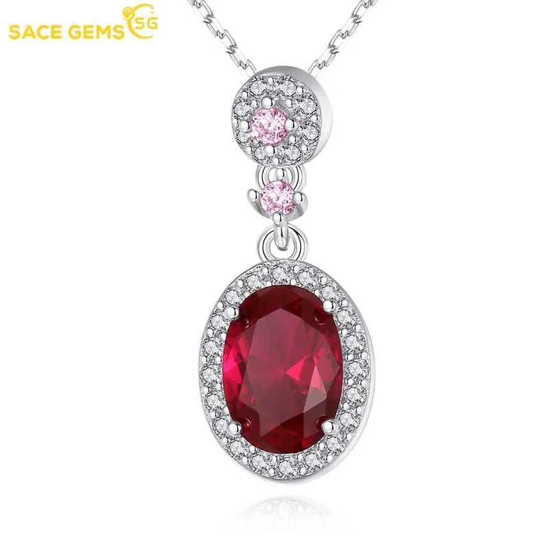 Vintage Ruby Pendant Necklace Women 925 Silver Clavicle Chain Jewelry