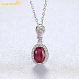 Vintage Ruby Pendant Necklace Women 925 Silver Clavicle Chain Jewelry