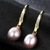 925 Sterling Silver Pearl Eardrop 18K Zircon Ear Stud