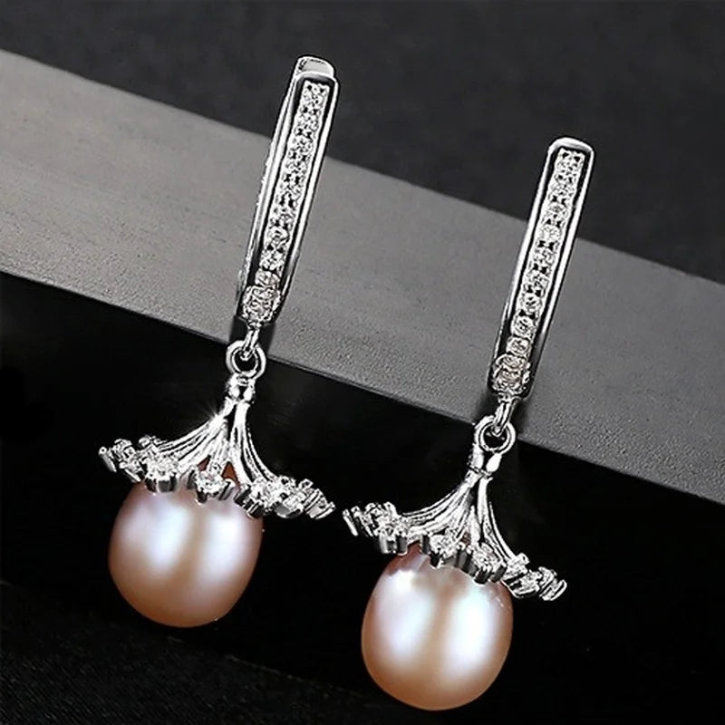 Women Earrings S925 Sterling Silver Natural Pearl Eardrop Boutique Jewelry