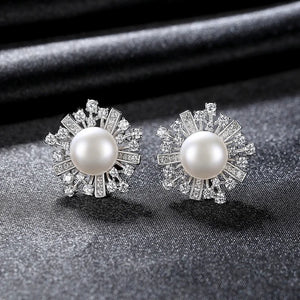 Sterling Silver Pearl Flower Earrings Gift