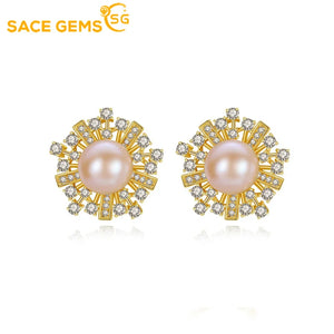 Sterling Silver Pearl Flower Earrings Gift