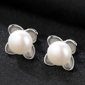 Sterling Silver Pearl Flower Earrings