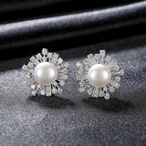 Sterling Silver Pearl Flower Earrings Gift