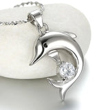 925 Silver Dolphin Zircon Pendant Necklace For Women