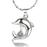 925 Silver Dolphin Zircon Pendant Necklace For Women