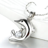 925 Silver Dolphin Zircon Pendant Necklace For Women