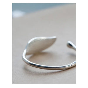 925 Silver Leaf Cuff Bracelet Adjustable Charm Bangle for Women
