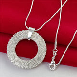 925 Silver Round Necklace & Ring Set for Women Men
