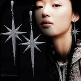 925 Silver Europe Star Crystal CZ Woman Tassel Earrings