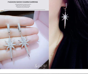 925 Silver Europe Star Crystal CZ Woman Tassel Earrings