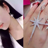 925 Silver Europe Star Crystal CZ Woman Tassel Earrings