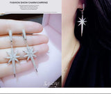 925 Silver Europe Star Crystal CZ Woman Tassel Earrings